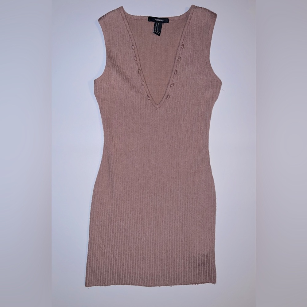 Dusky mauve ribbed mini dress